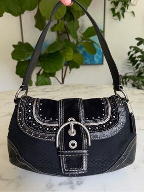 Coach Vintage Soho Signature Canvas Studded Patchwork Flap Shoulder Bag F11517